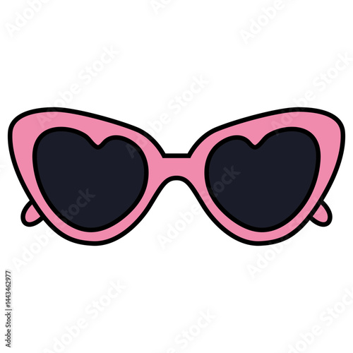 Stylish pink heart sunglasses with bold black lenses. Fun, flirty design perfect for fashion themes, summer visuals, or girly accessories.