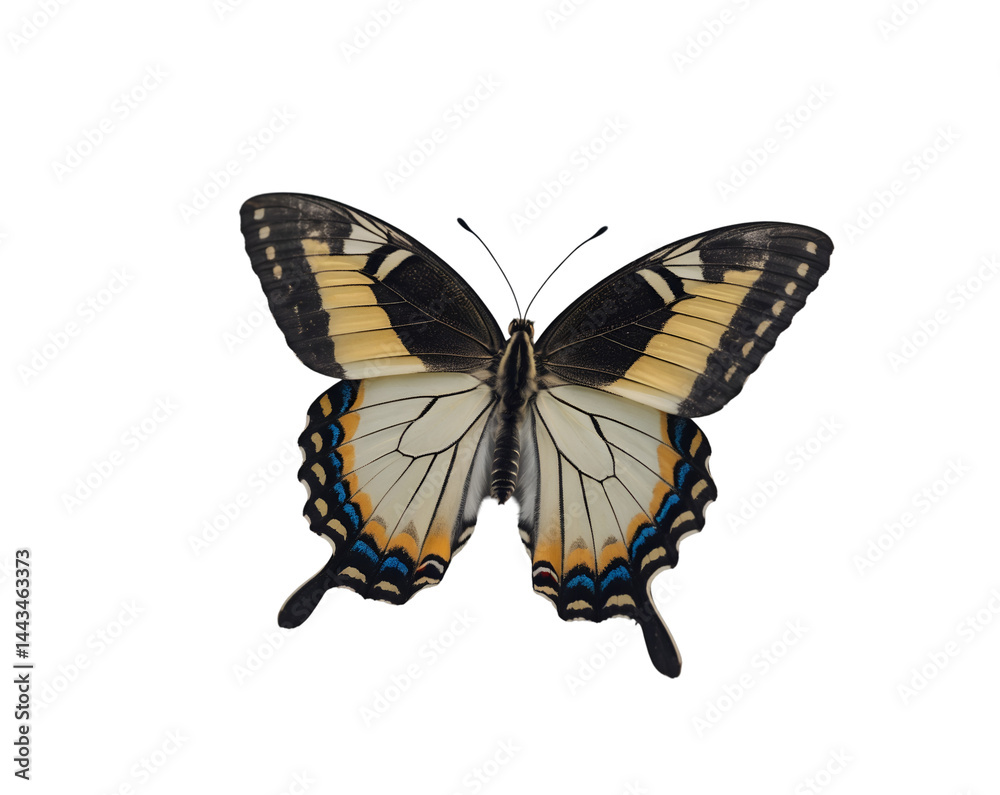 Isolated Swallowtail Butterfly displaying its intricate wing patterns, resting in a captivating, natural pose against a simple plane with an elegant and refined minimalist aesthetic Isolated Swallowtail Butterfly displaying its intricate wing patterns, resting in a captivating, natural pose against a simple plane with an elegant and refined minimalist aesthetic