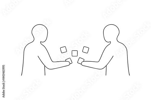 Two people exchanging ideas or information using cards in a minimalist style