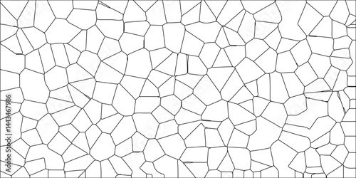 Abstract lines in black and white tone of many squares and rectangle shapes. Abstract metal grid isolated on the white background. White color Broken Stained-Glass Background with black lines.