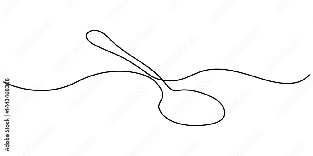 Obraz premium Spoon, fork and knife in continuous line drawing style. Minimalist and modern design. Spoon fork place mat one line drawing continuous. Vector illustration. One line art. A simple drawing.