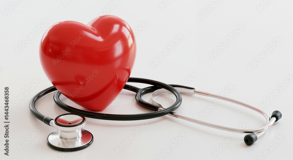 Red heart symbolizing health with a stethoscope on a white background Red heart symbolizing health with a stethoscope on a white background