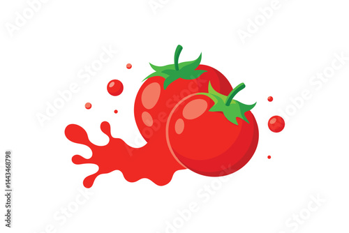 realistic sliced ripe tomato in red juicy splash