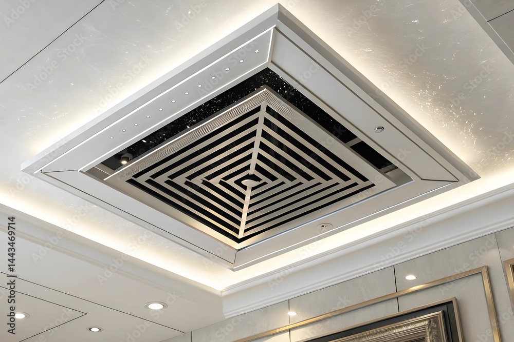 Obraz premium Decorative ceiling design with square pattern and lighting in a modern interior space view