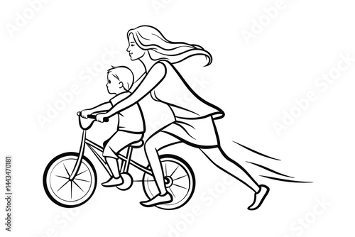 Mother teaching her son to ride bike happy family vector illustration