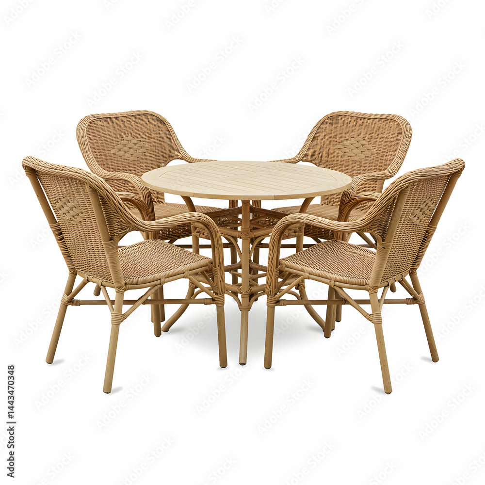 Fototapeta premium Beige Rattan Outdoor Patio Dining Set
