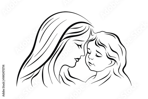 Mother and child embrace line art illustration of maternal love and care