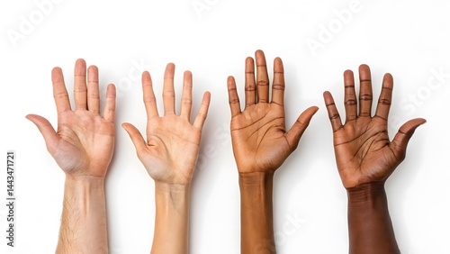 Four Hands Raised, Diverse Skin Tones