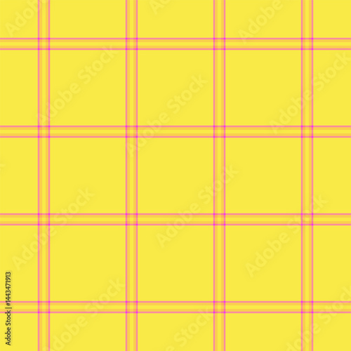 Vibrant yellow background with pink plaid pattern. Cheerful, retro feel. Great for design projects needing a sunny, eyecatching geometric texture or backdrop.