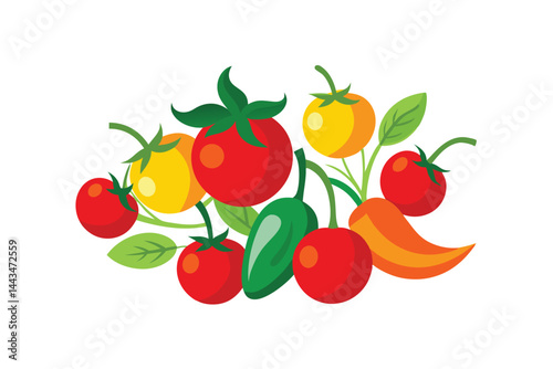 ripe cherry tomatoes and chili peppers