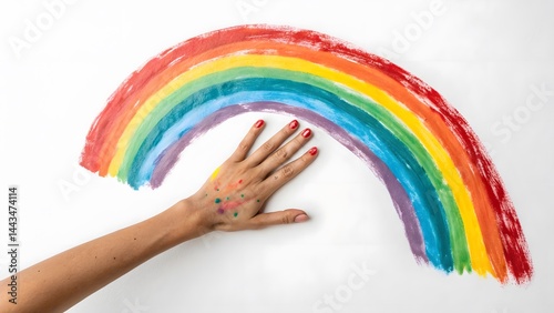 Obraz na płótnie Hand Reaching Rainbow w salonie