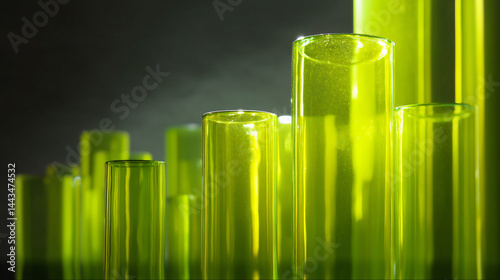 Set of Lime Green Glass Tubes of Various Sizes.