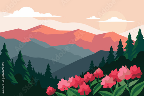 mountain landscape with flowers