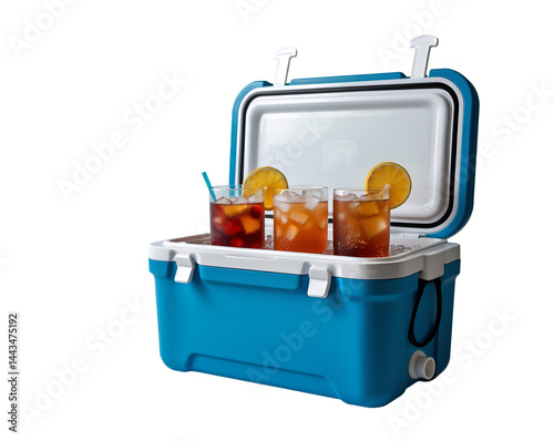 Refreshing drinks chilling in a cooler box, the perfect companion for outdoor activities, ensuring your beverages are always cool and readily available for enjoyment photo