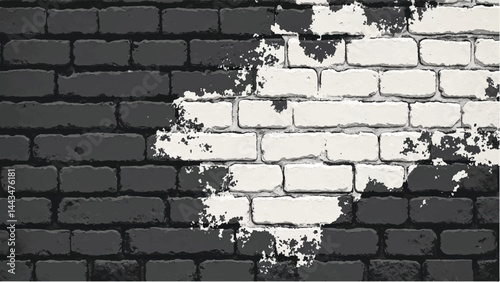 Black and white tone Brick wall background. A black and white brick wall texture with a grungy, distressed look. 