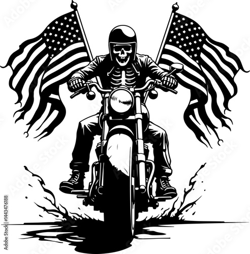 Biker Skull American Flag Vector
