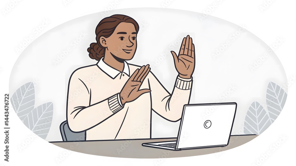 Woman using laptop, video conference, online meeting