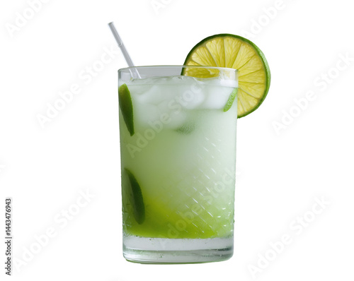 Obraz na płótnie Refreshing Lime Cocktail, A vibrant tropical drink with ice and a lime garnish, perfect for summertime relaxation on a sunny beach or island getaway w salonie