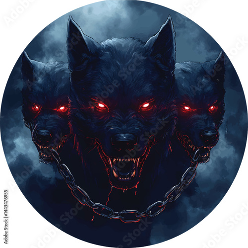 An isolated mystical cerberus three headed dog, vector, png, t-shirt design