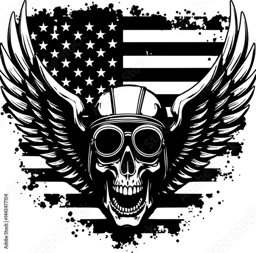 Winged Skull Helmet American Flag Vector