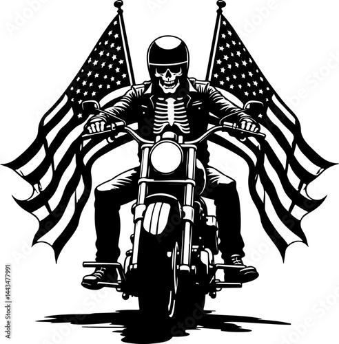 Biker Skull American Flag Vector