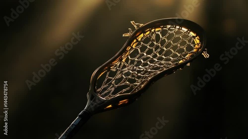 A detailed view of a lacrosse stick with net, perfect for sports or equipment illustrations photo