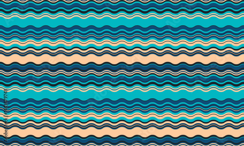 Vibrant wavy stripes in teal, blue, and peach create a seamless pattern perfect for textile design, website backgrounds, or any project needing a playful, summery feel.