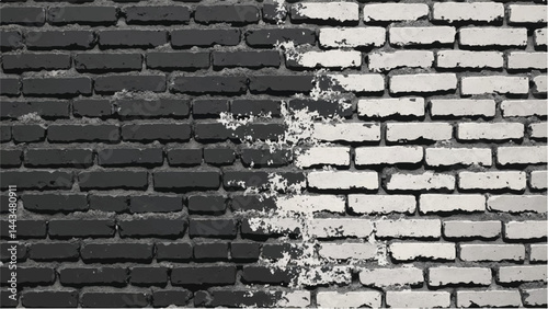 Black and white tone Brick wall background. A black and white brick wall texture with a grungy, distressed look. 