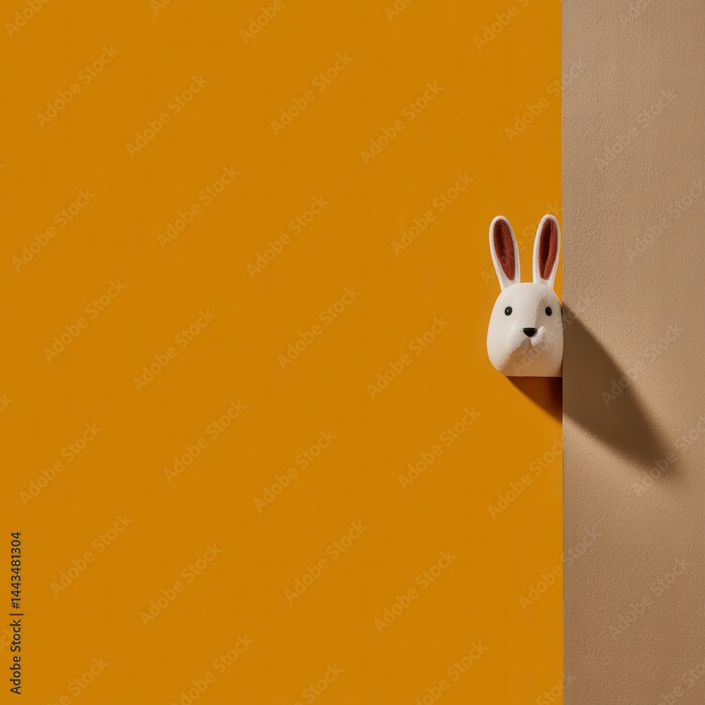 Obraz premium Cute Rabbit Figurine on Orange Background with Simple Design Aesthetic