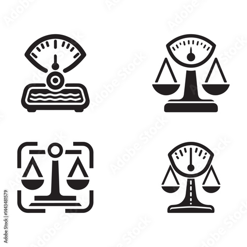 Set of balance scale icon. Weighing scale logo vector