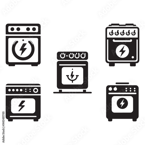 Set of electric stove icon vector on white background. Electric stove logo silhouette