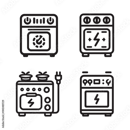 Set of electric stove line icon vector on white background. Electric stove logo silhouette