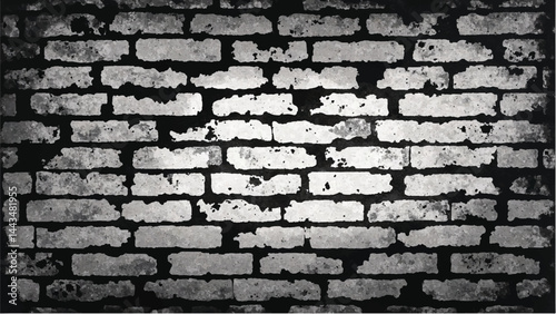 Black and white tone Brick wall background. A black and white brick wall texture with a grungy, distressed look. 