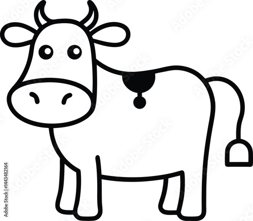 cartoon outline cow with bell outline vector art