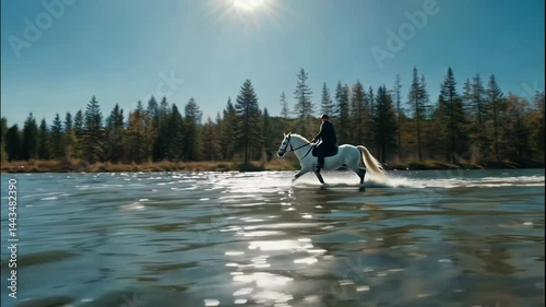 Person Riding a Horse Through a River