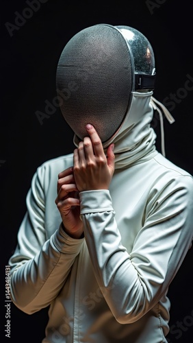 Obraz na płótnie Man wearing a white jacket and a mask. The man is holding his hands in front of his face w salonie