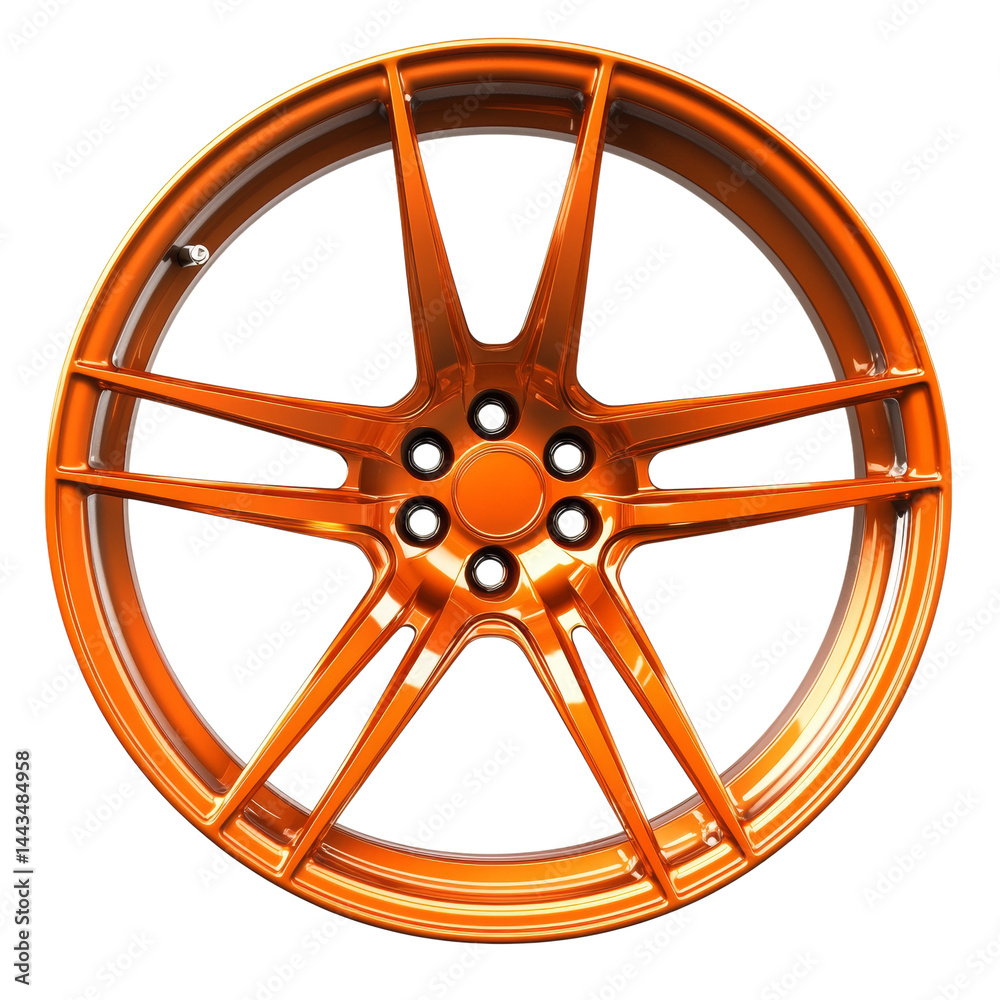 Obraz premium Captivating bronze alloy wheel design showcasing intricate spoke patterns and dynamic symmetry with a transparent backdrop