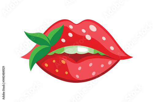 strawberry lip makeup on white background