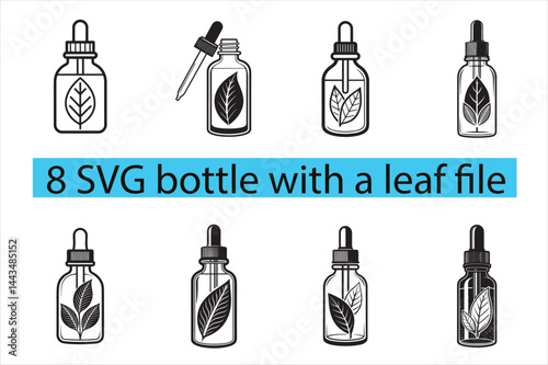Outline of a glass dropper bottle with a leaf.