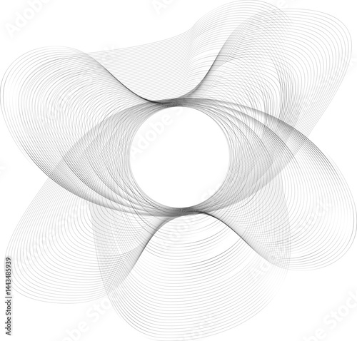 Ribbon-like mesh structure looping around in concentric circular waves with organic line motion.
