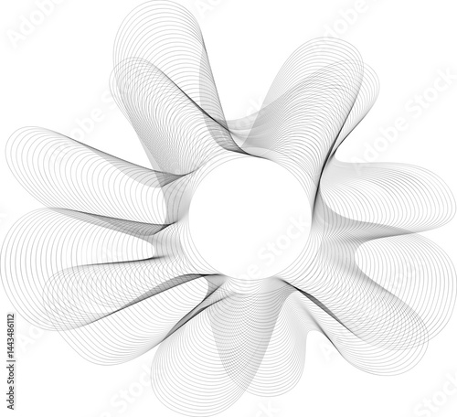 Mesh shape with curved petal-like lines expanding in radial flow to form a floral loop structure.