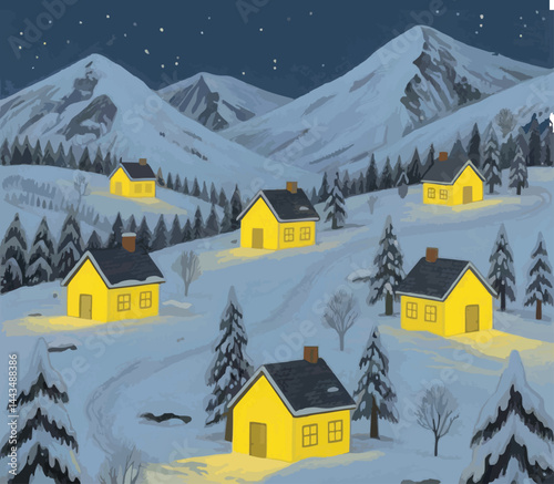 Warm Winter Village in the Mountains