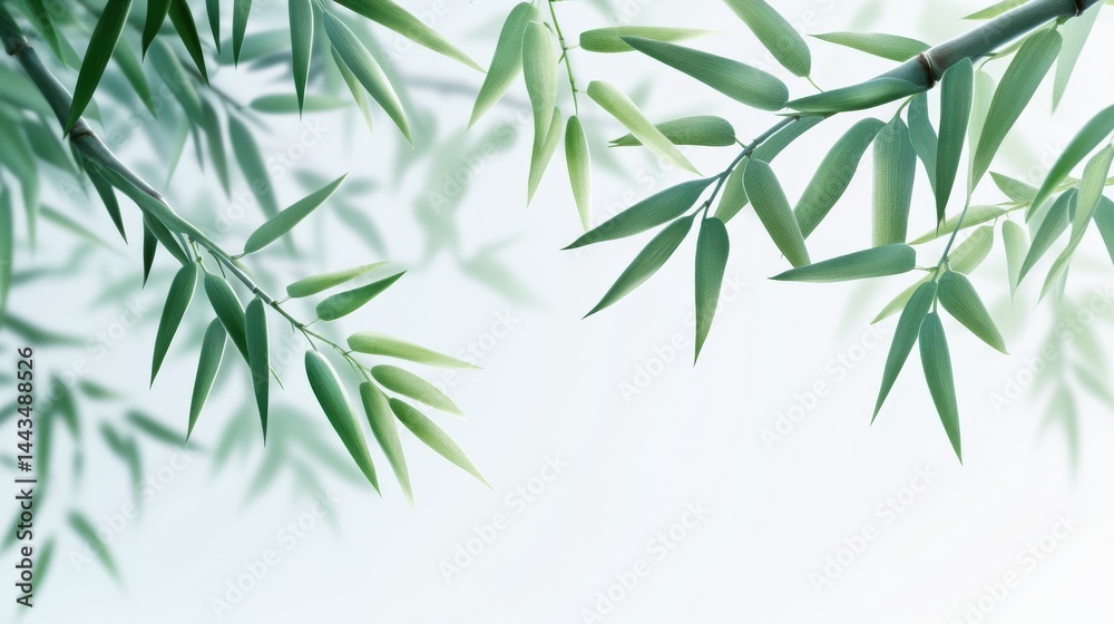 Naklejka premium Elegant bamboo leaves on light background creating natural tranquility