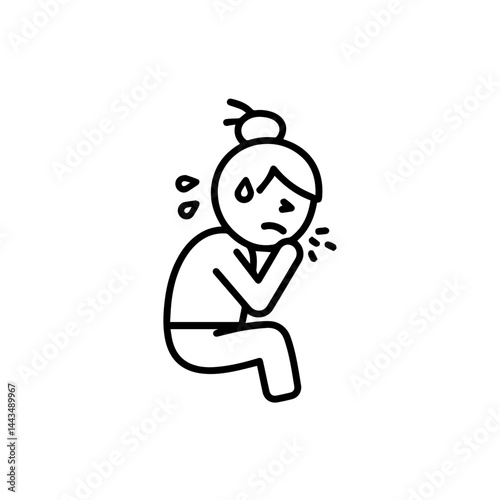 Female patient coughing and feeling unwell in a minimalist style  