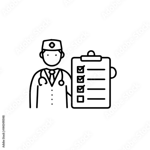 Medical staff holding a checklist in a minimalistic style  