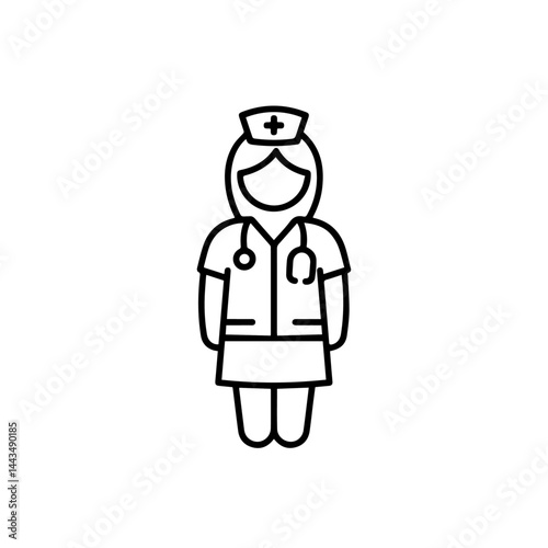Nurse in scrubs with stethoscope standing on white background for healthcare blogs, educational materials, awareness campaigns, digital illustrations, and greeting card designs