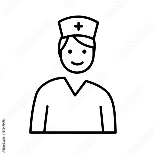 Nurse smiling in uniform against a simple background  