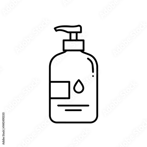 Line art illustration of a pump bottle for skincare products, suitable for blogs, websites, e-commerce, beauty branding, and educational materials related to personal care