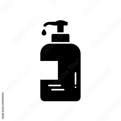 Black silhouette of a pump bottle on a white background for websites, blogs, graphic design, product presentations, marketing materials, and health-related content