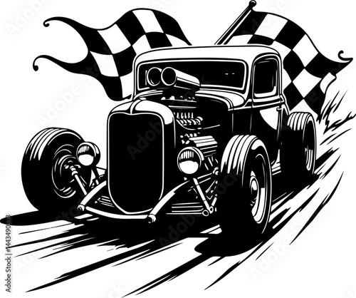 American Black and White Hot Rod Racer  vector